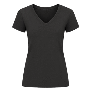 Solid Black V-Neck Casual T-shirt for Women